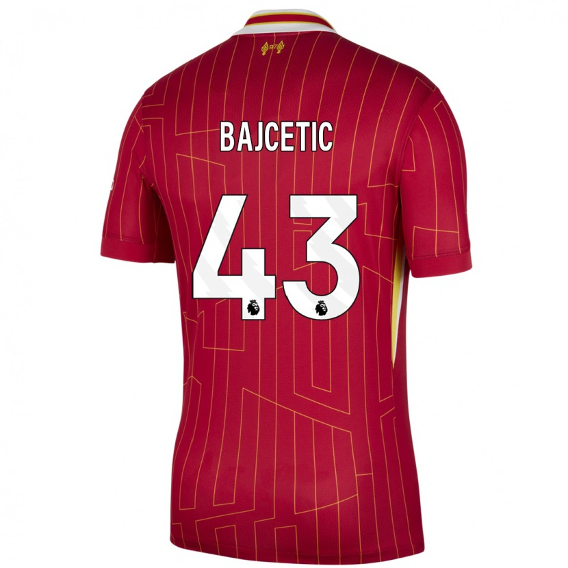 Danxen Mænd Stefan Bajcetic #43 Rød Gul Hvid Hjemmebane Spillertrøjer 2024/25 Trøje T-Shirt