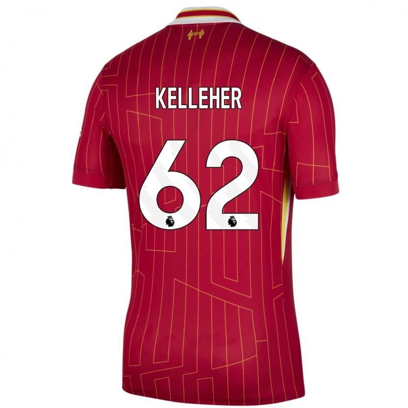 Danxen Mænd Caoimhín Kelleher #62 Rød Gul Hvid Hjemmebane Spillertrøjer 2024/25 Trøje T-Shirt