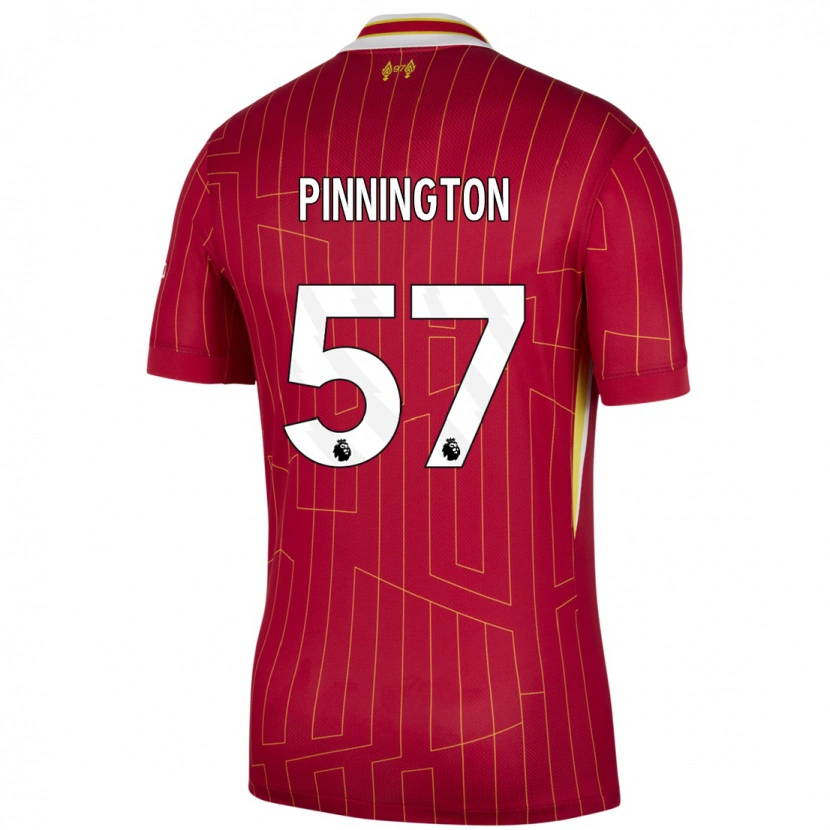 Danxen Mænd Carter Pinnington #57 Rød Gul Hvid Hjemmebane Spillertrøjer 2024/25 Trøje T-Shirt