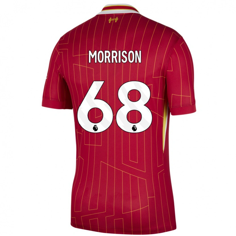 Danxen Mænd Kieran Morrison #68 Rød Gul Hvid Hjemmebane Spillertrøjer 2024/25 Trøje T-Shirt