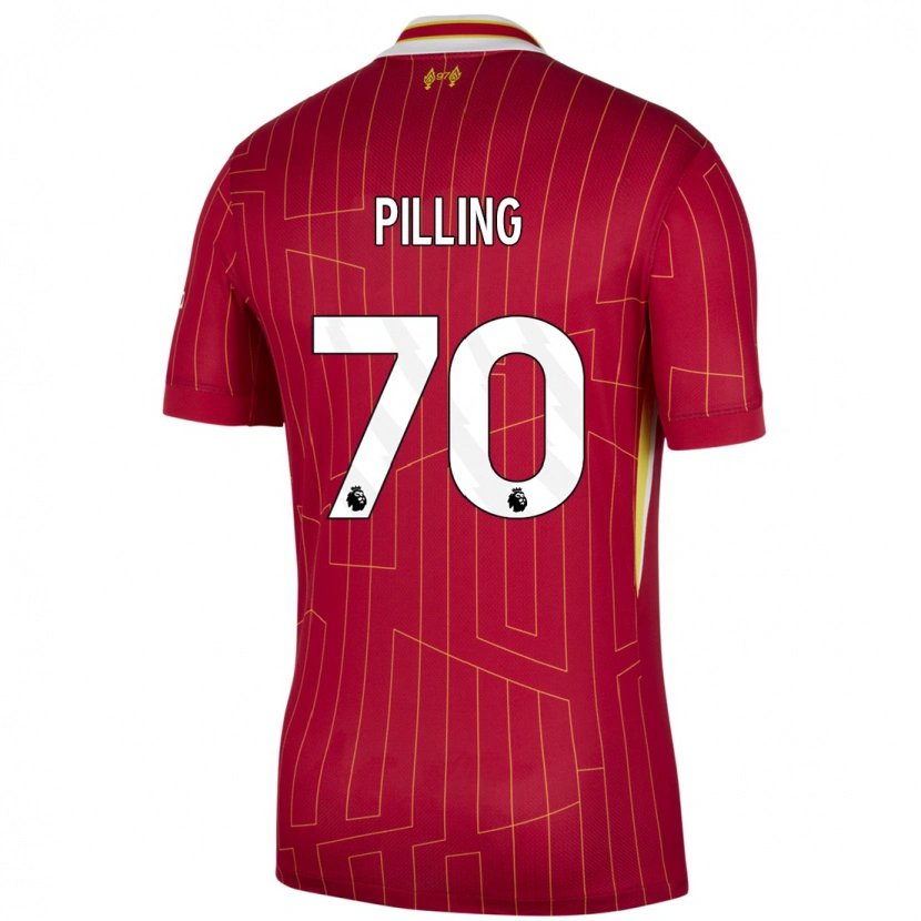 Danxen Mænd Tommy Pilling #70 Rød Gul Hvid Hjemmebane Spillertrøjer 2024/25 Trøje T-Shirt