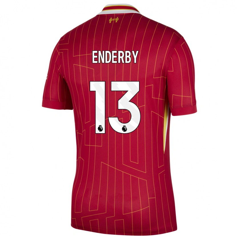 Danxen Mænd Mia Enderby #13 Rød Gul Hvid Hjemmebane Spillertrøjer 2024/25 Trøje T-Shirt