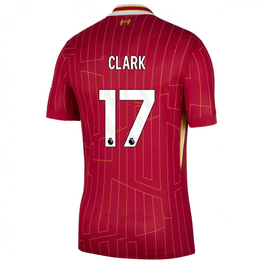 Danxen Mænd Jenna Clark #17 Rød Gul Hvid Hjemmebane Spillertrøjer 2024/25 Trøje T-Shirt