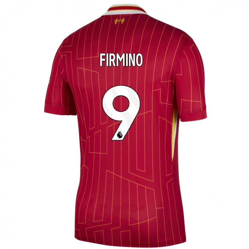 Danxen Mænd Roberto Firmino #9 Rød Gul Hvid Hjemmebane Spillertrøjer 2024/25 Trøje T-Shirt