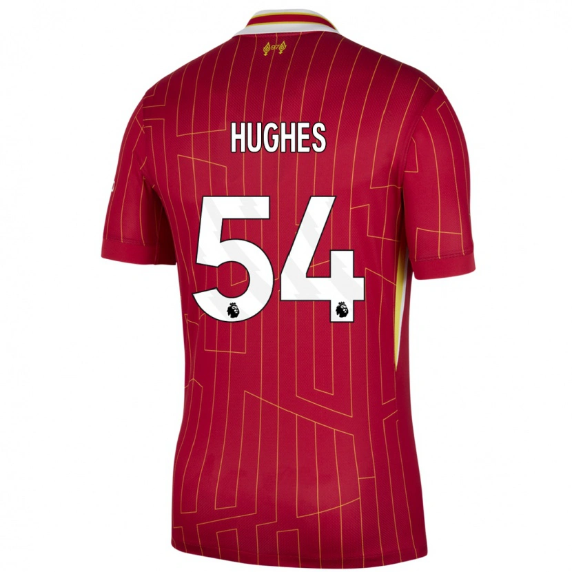 Danxen Mænd Liam Hughes #54 Rød Gul Hvid Hjemmebane Spillertrøjer 2024/25 Trøje T-Shirt