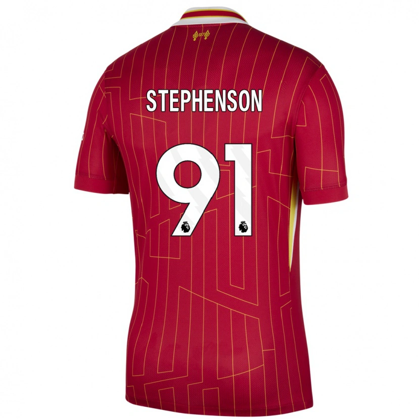 Danxen Mænd Luca Stephenson #91 Rød Gul Hvid Hjemmebane Spillertrøjer 2024/25 Trøje T-Shirt