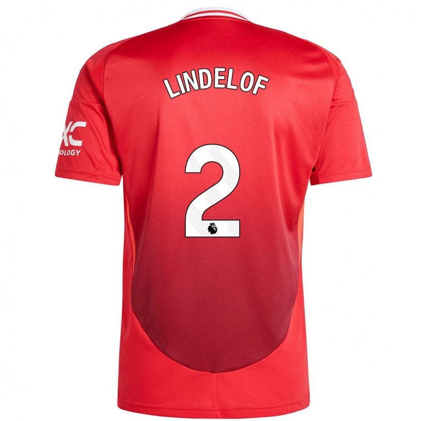 Danxen Mænd Victor Lindelöf #2 Lyse Rødt Hjemmebane Spillertrøjer 2024/25 Trøje T-Shirt