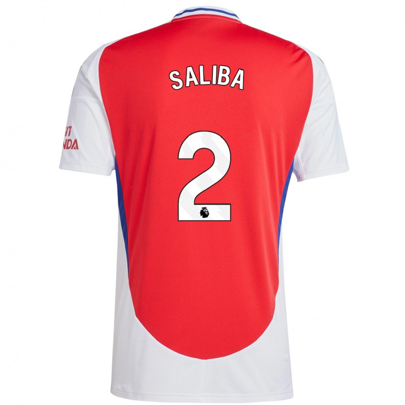 Danxen Mænd William Saliba #2 Rød Hvid Hjemmebane Spillertrøjer 2024/25 Trøje T-Shirt