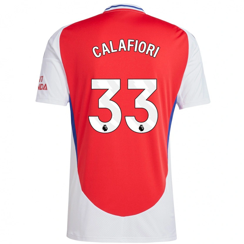 Danxen Mænd Riccardo Calafiori #33 Rød Hvid Hjemmebane Spillertrøjer 2024/25 Trøje T-Shirt