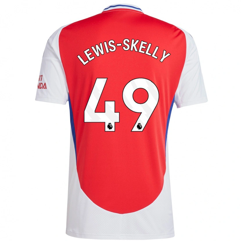 Danxen Mænd Myles Lewis-Skelly #49 Rød Hvid Hjemmebane Spillertrøjer 2024/25 Trøje T-Shirt