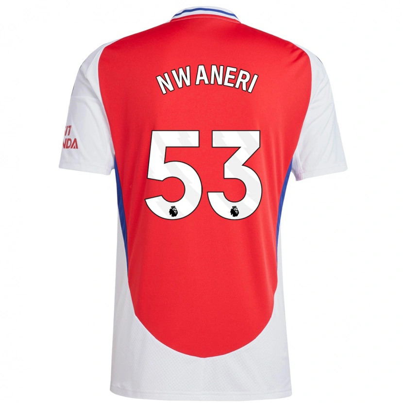 Danxen Mænd Ethan Nwaneri #53 Rød Hvid Hjemmebane Spillertrøjer 2024/25 Trøje T-Shirt