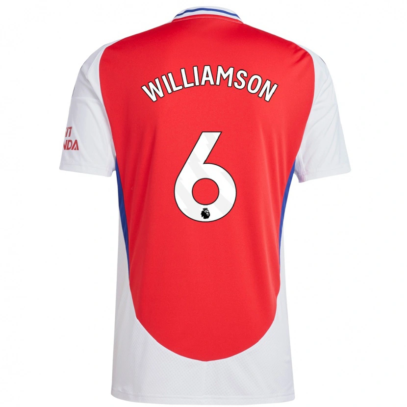 Danxen Mænd Leah Williamson #6 Rød Hvid Hjemmebane Spillertrøjer 2024/25 Trøje T-Shirt