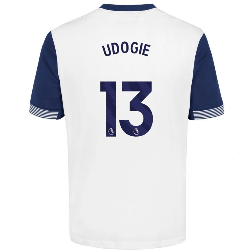 Danxen Mænd Destiny Udogie #13 Hvid Blå Hjemmebane Spillertrøjer 2024/25 Trøje T-Shirt