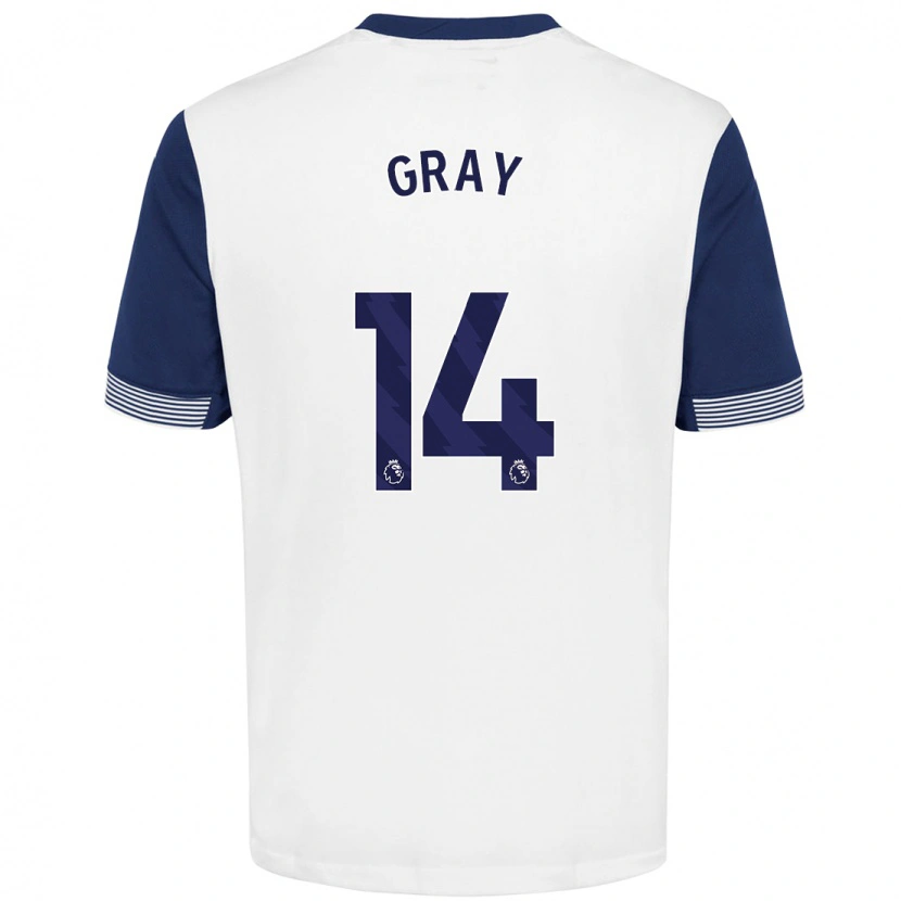 Danxen Mænd Archie Gray #14 Hvid Blå Hjemmebane Spillertrøjer 2024/25 Trøje T-Shirt