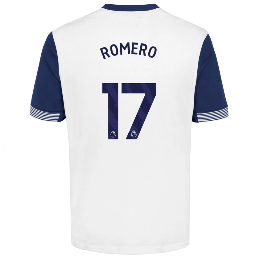 Danxen Mænd Cristian Romero #17 Hvid Blå Hjemmebane Spillertrøjer 2024/25 Trøje T-Shirt