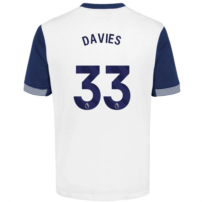 Danxen Mænd Ben Davies #33 Hvid Blå Hjemmebane Spillertrøjer 2024/25 Trøje T-Shirt