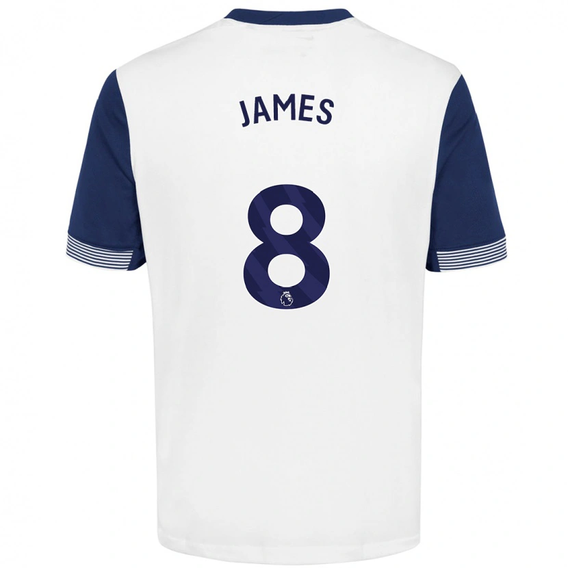 Danxen Mænd Angharad James #8 Hvid Blå Hjemmebane Spillertrøjer 2024/25 Trøje T-Shirt