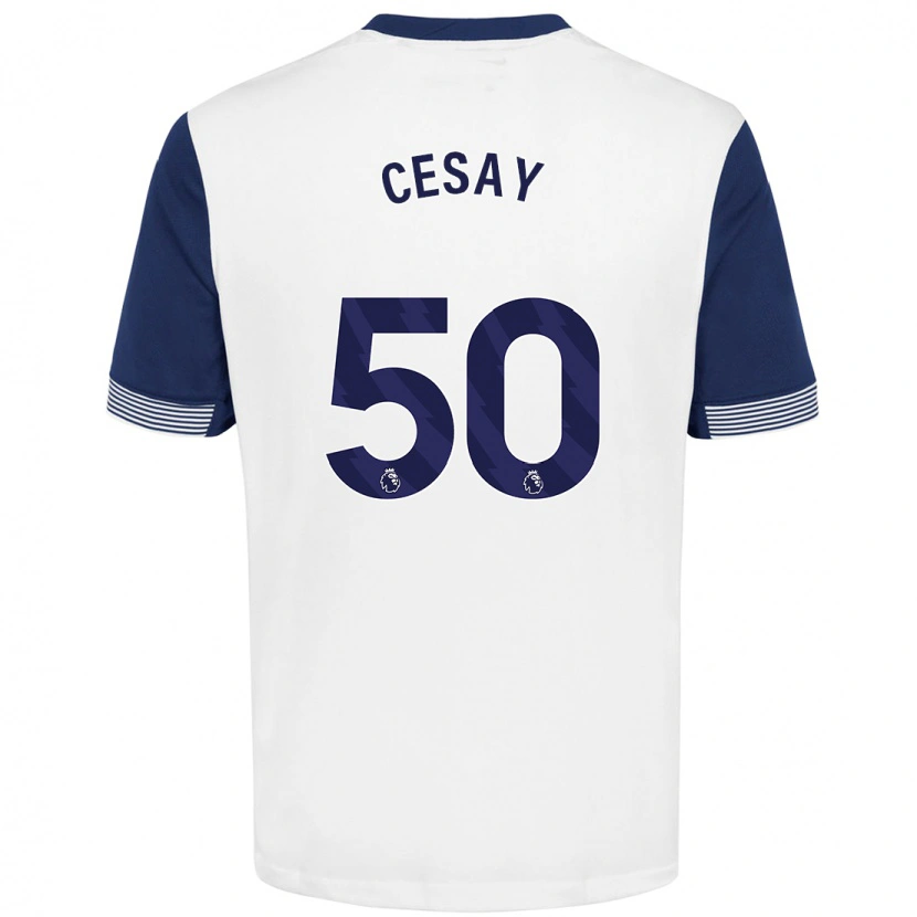 Danxen Mænd Kallum Cesay #50 Hvid Blå Hjemmebane Spillertrøjer 2024/25 Trøje T-Shirt