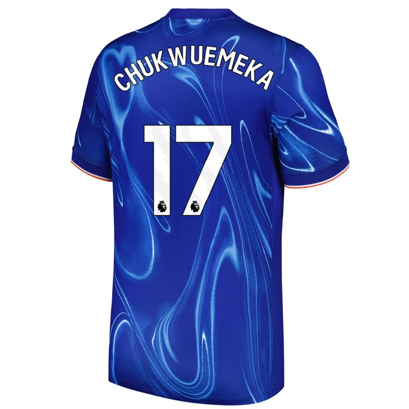 Danxen Mænd Carney Chukwuemeka #17 Blå Hvid Hjemmebane Spillertrøjer 2024/25 Trøje T-Shirt