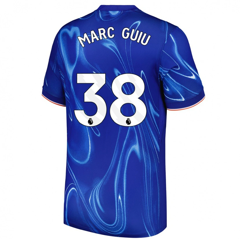 Danxen Mænd Marc Guiu #38 Blå Hvid Hjemmebane Spillertrøjer 2024/25 Trøje T-Shirt