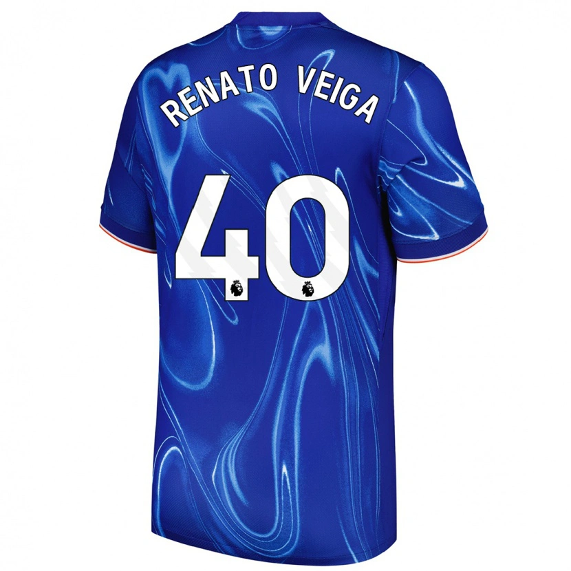 Danxen Mænd Renato Veiga #40 Blå Hvid Hjemmebane Spillertrøjer 2024/25 Trøje T-Shirt