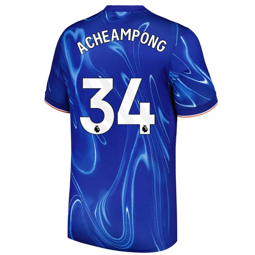 Danxen Mænd Josh Acheampong #34 Blå Hvid Hjemmebane Spillertrøjer 2024/25 Trøje T-Shirt