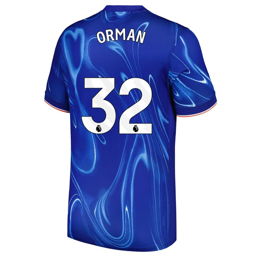 Danxen Mænd Emily Orman #32 Blå Hvid Hjemmebane Spillertrøjer 2024/25 Trøje T-Shirt