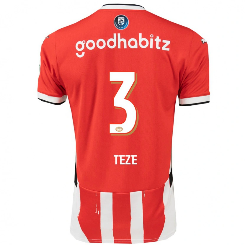Danxen Mænd Jordan Teze #3 Rød Hvid Hjemmebane Spillertrøjer 2024/25 Trøje T-Shirt