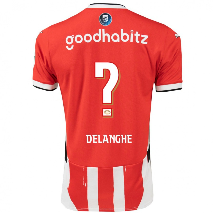Danxen Mænd Maxime Delanghe #0 Rød Hvid Hjemmebane Spillertrøjer 2024/25 Trøje T-Shirt