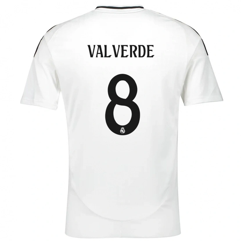 Danxen Mænd Federico Valverde #8 Hvid Hjemmebane Spillertrøjer 2024/25 Trøje T-Shirt