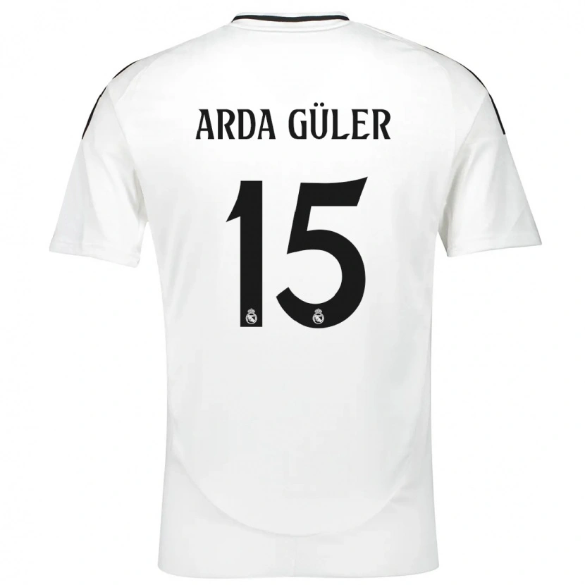 Danxen Mænd Arda Güler #15 Hvid Hjemmebane Spillertrøjer 2024/25 Trøje T-Shirt