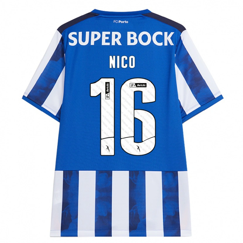 Danxen Mænd Nico González #16 Blå Hvid Hjemmebane Spillertrøjer 2024/25 Trøje T-Shirt
