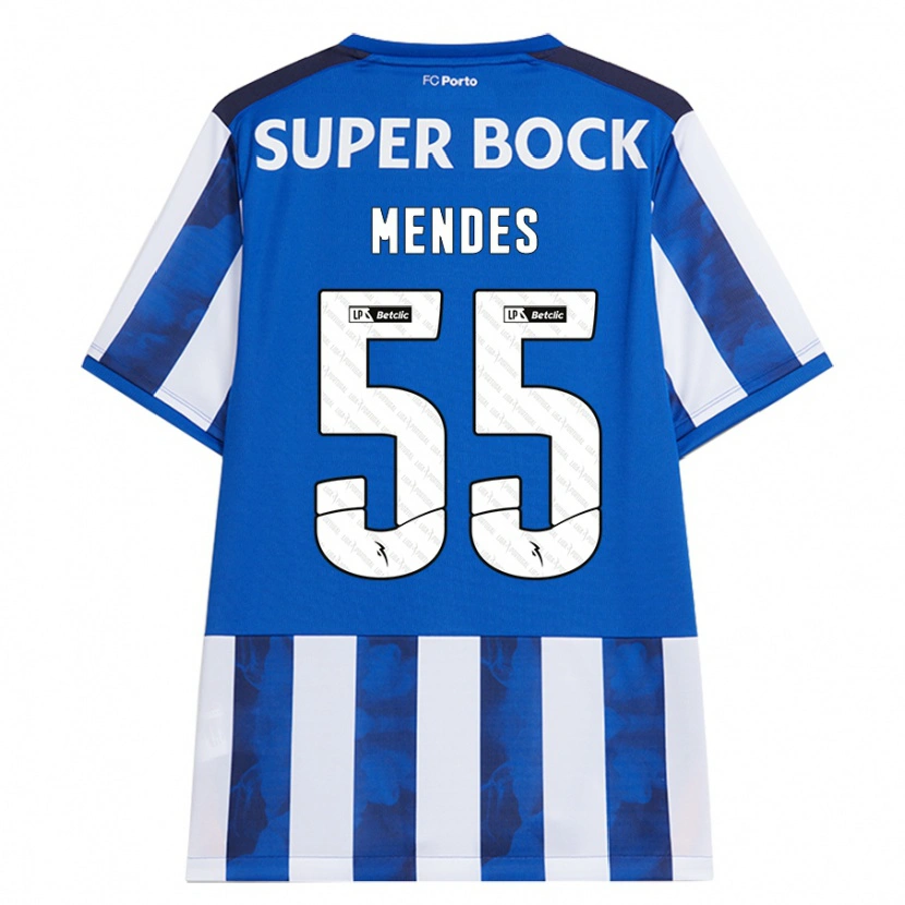 Danxen Mænd João Mendes #55 Blå Hvid Hjemmebane Spillertrøjer 2024/25 Trøje T-Shirt