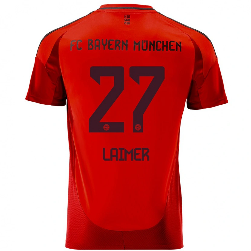 Danxen Mænd Konrad Laimer #27 Rød Hjemmebane Spillertrøjer 2024/25 Trøje T-Shirt