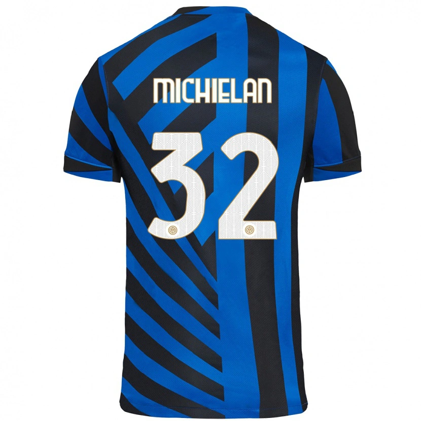 Danxen Mænd Mattia Michielan #32 Blå Sort Hjemmebane Spillertrøjer 2024/25 Trøje T-Shirt
