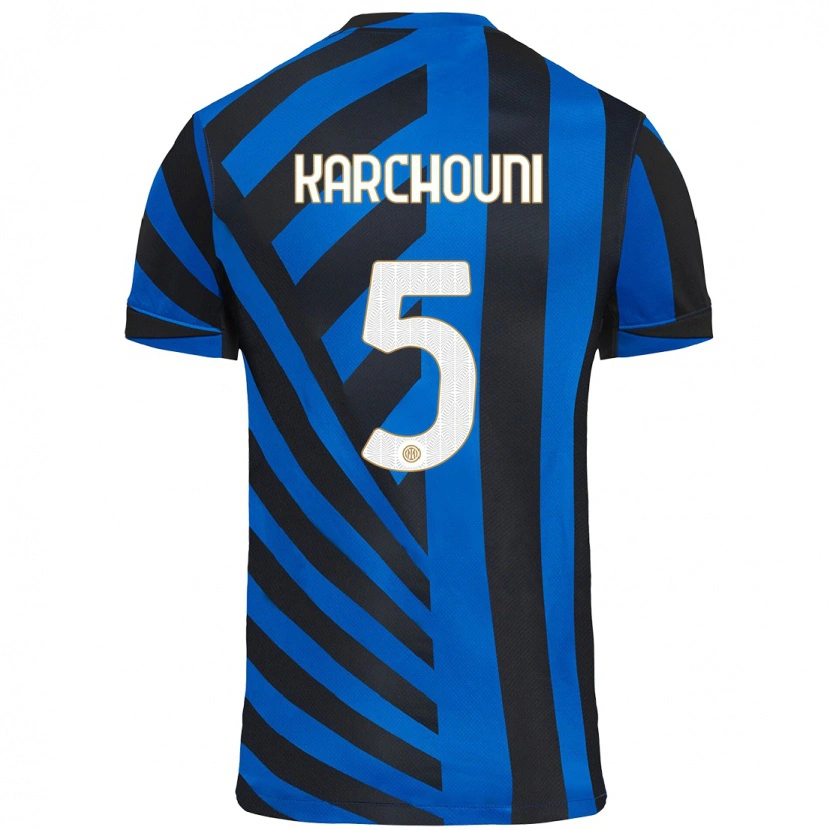 Danxen Mænd Ghoutia Karchouni #5 Blå Sort Hjemmebane Spillertrøjer 2024/25 Trøje T-Shirt