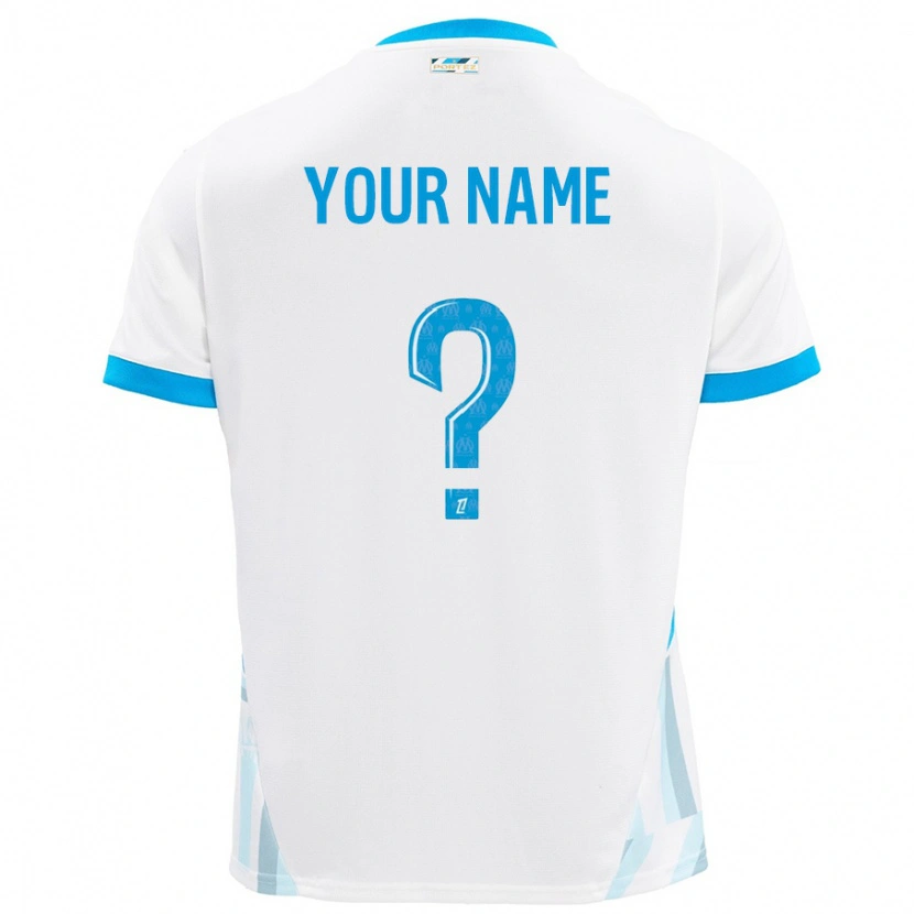 Danxen Mænd Dit Navn #0 Hvid Himmelblå Hjemmebane Spillertrøjer 2024/25 Trøje T-Shirt