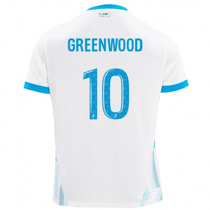 Danxen Mænd Mason Greenwood #10 Hvid Himmelblå Hjemmebane Spillertrøjer 2024/25 Trøje T-Shirt