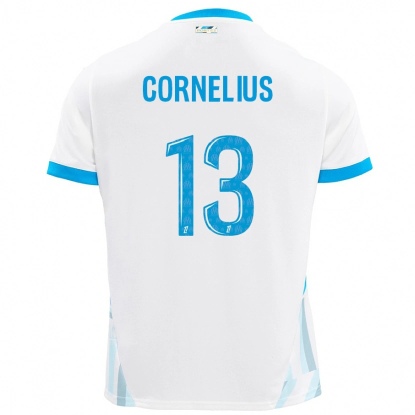 Danxen Mænd Derek Cornelius #13 Hvid Himmelblå Hjemmebane Spillertrøjer 2024/25 Trøje T-Shirt