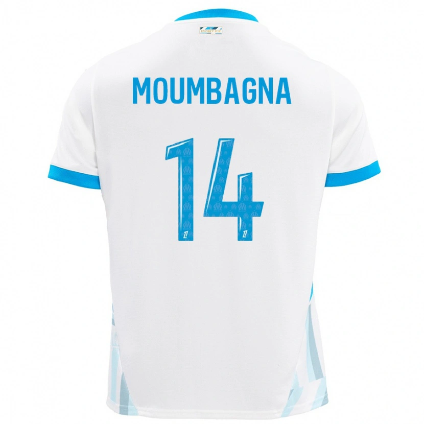 Danxen Mænd Faris Moumbagna #14 Hvid Himmelblå Hjemmebane Spillertrøjer 2024/25 Trøje T-Shirt