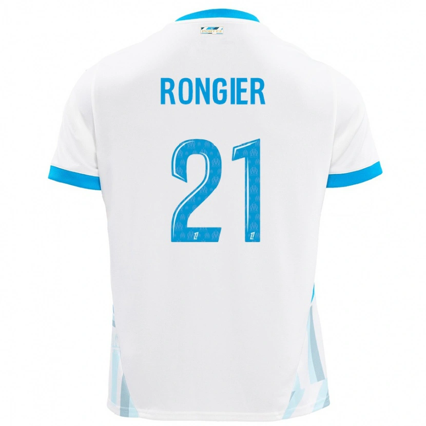 Danxen Mænd Valentin Rongier #21 Hvid Himmelblå Hjemmebane Spillertrøjer 2024/25 Trøje T-Shirt