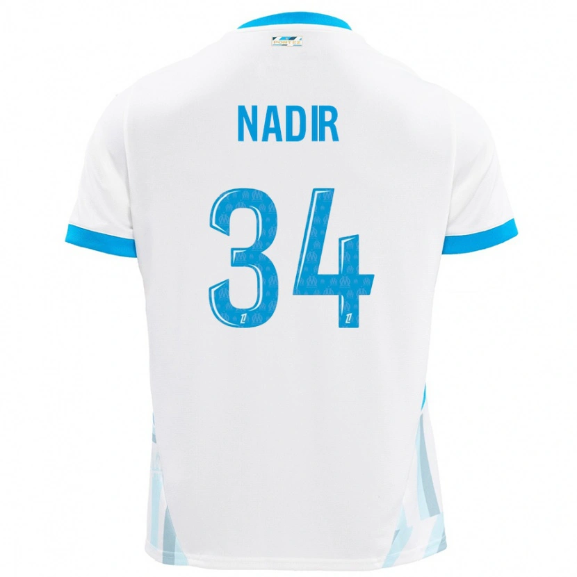 Danxen Mænd Bilal Nadir #34 Hvid Himmelblå Hjemmebane Spillertrøjer 2024/25 Trøje T-Shirt