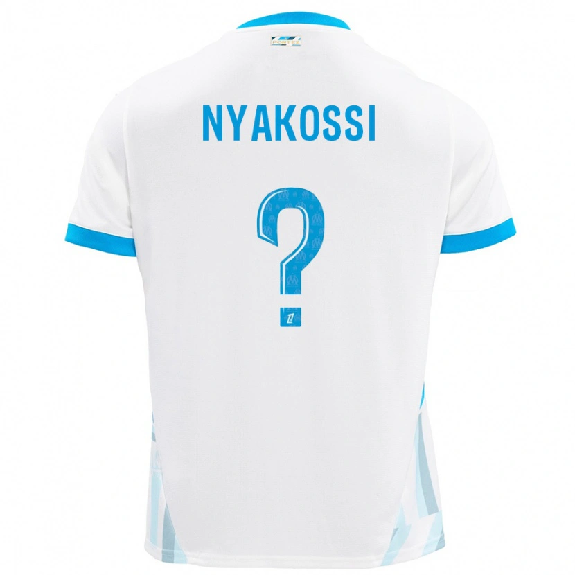 Danxen Mænd Roggerio Nyakossi #0 Hvid Himmelblå Hjemmebane Spillertrøjer 2024/25 Trøje T-Shirt