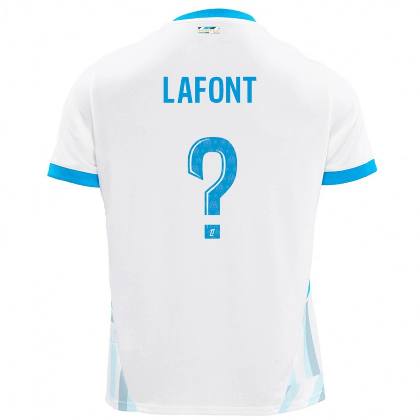 Danxen Mænd Gaël Lafont #0 Hvid Himmelblå Hjemmebane Spillertrøjer 2024/25 Trøje T-Shirt
