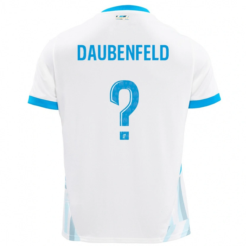 Danxen Mænd Lucas Daubenfeld #0 Hvid Himmelblå Hjemmebane Spillertrøjer 2024/25 Trøje T-Shirt