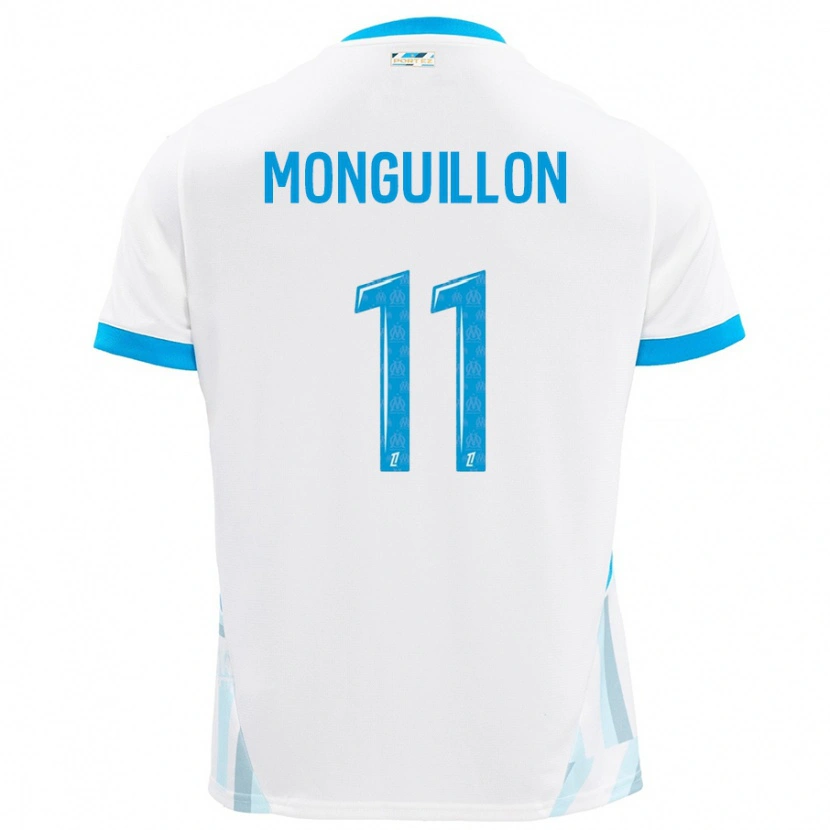 Danxen Mænd Coralie Monguillon #11 Hvid Himmelblå Hjemmebane Spillertrøjer 2024/25 Trøje T-Shirt