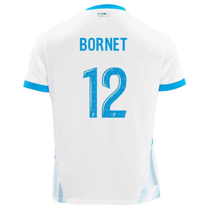 Danxen Mænd Camille Bornet #12 Hvid Himmelblå Hjemmebane Spillertrøjer 2024/25 Trøje T-Shirt