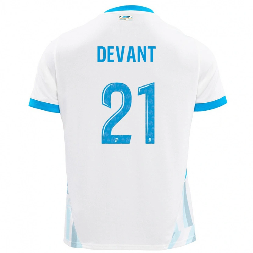 Danxen Mænd Caroline Devant #21 Hvid Himmelblå Hjemmebane Spillertrøjer 2024/25 Trøje T-Shirt