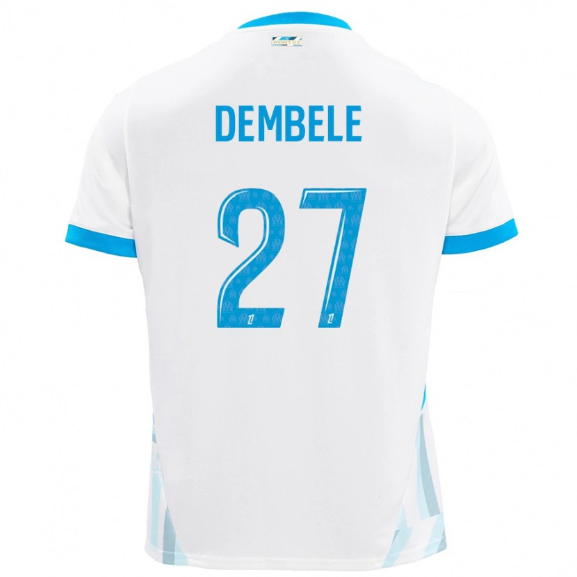 Danxen Mænd Coumba Dembélé #27 Hvid Himmelblå Hjemmebane Spillertrøjer 2024/25 Trøje T-Shirt