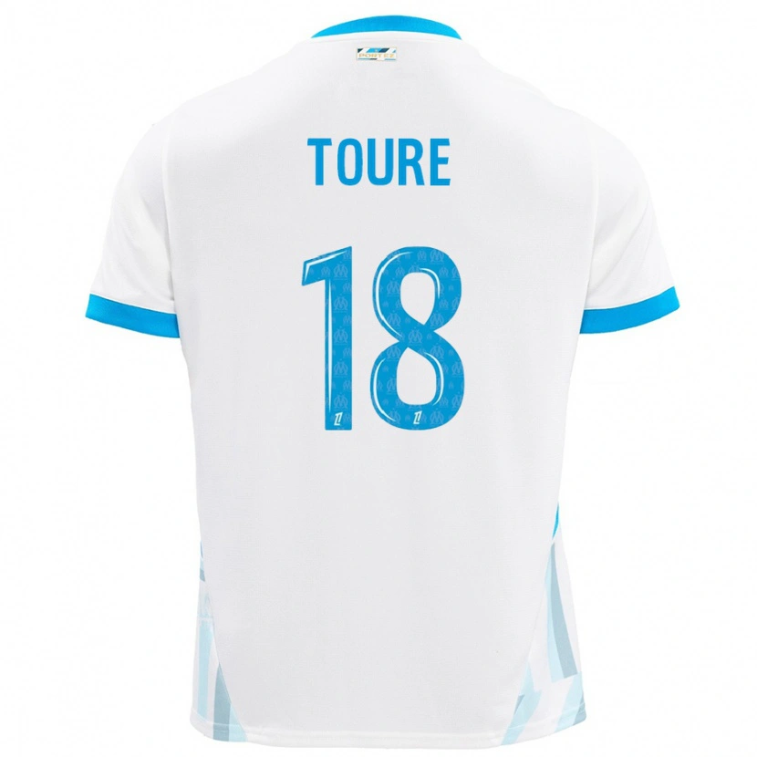 Danxen Mænd Isaak Toure #18 Hvid Himmelblå Hjemmebane Spillertrøjer 2024/25 Trøje T-Shirt